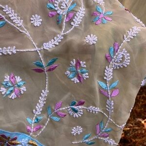 India wrap with border, embroidered front panel, lots of fabric for saree